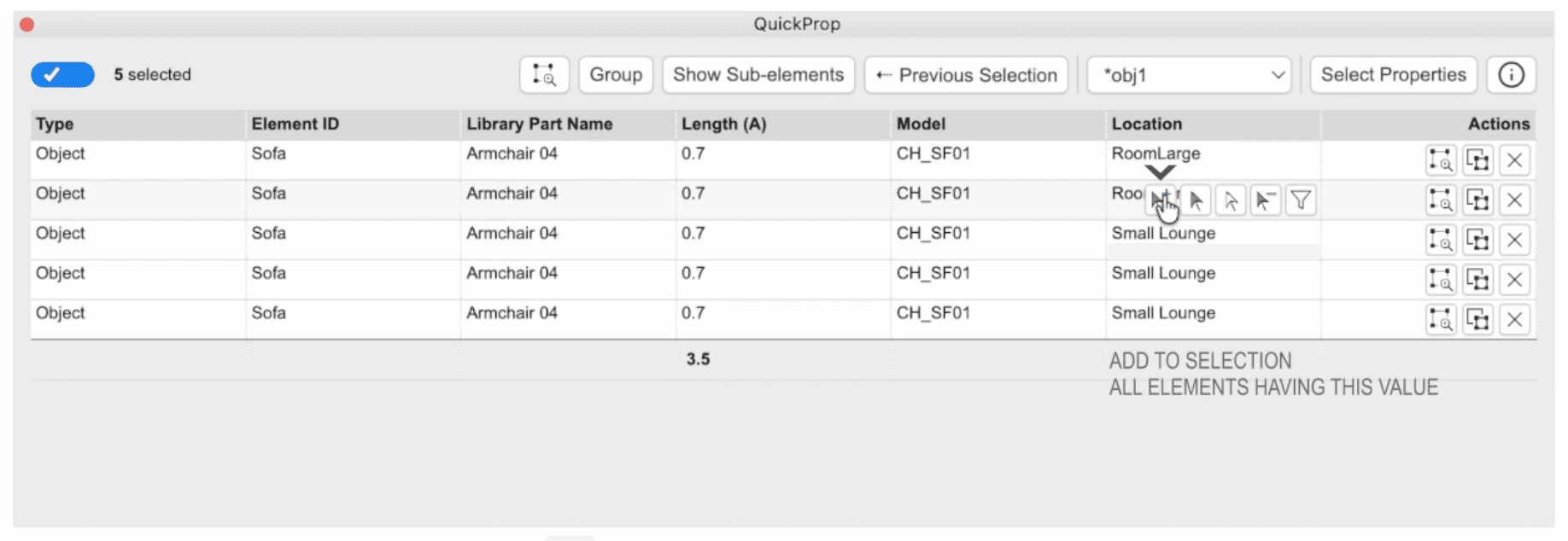 Select elements by built-in & user-properties in Archicad