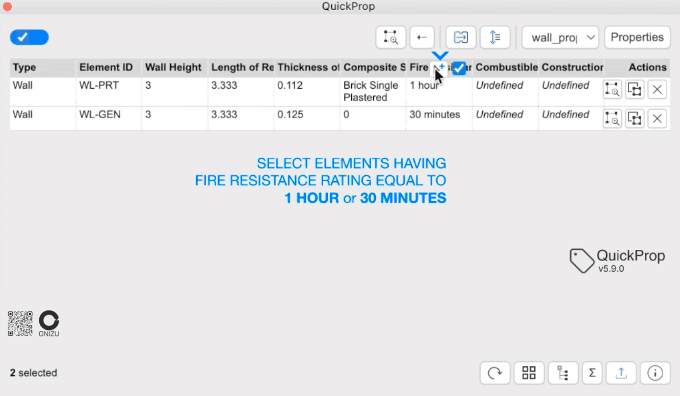 Select elements matching property values in Archicad