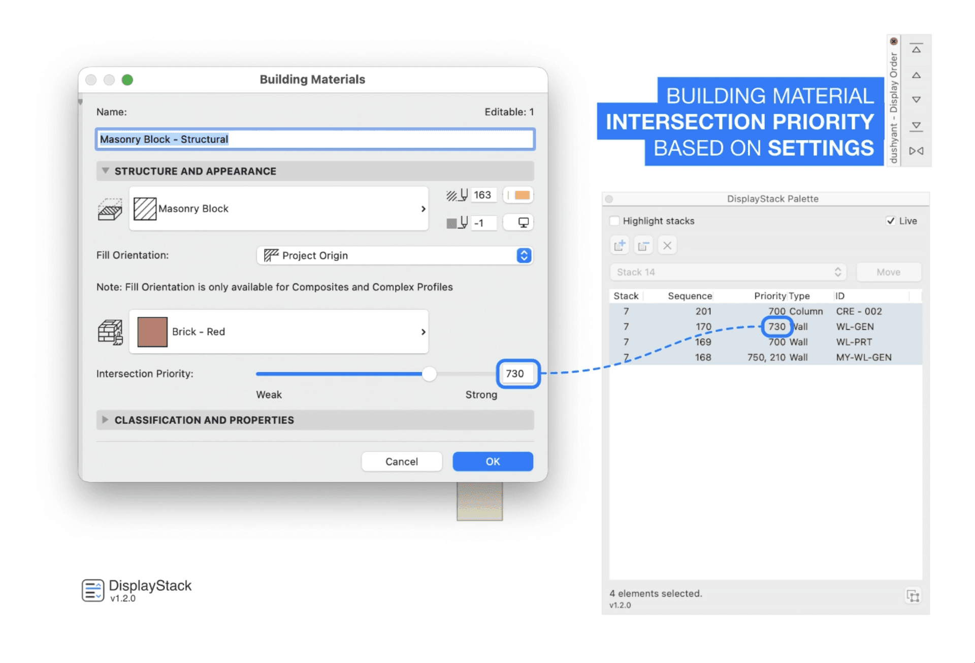 Review intersection priorities and edit display stacks from 3D