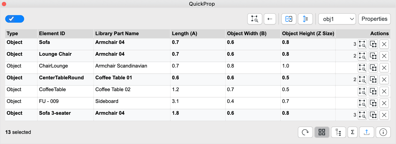 QuickProp Objects View