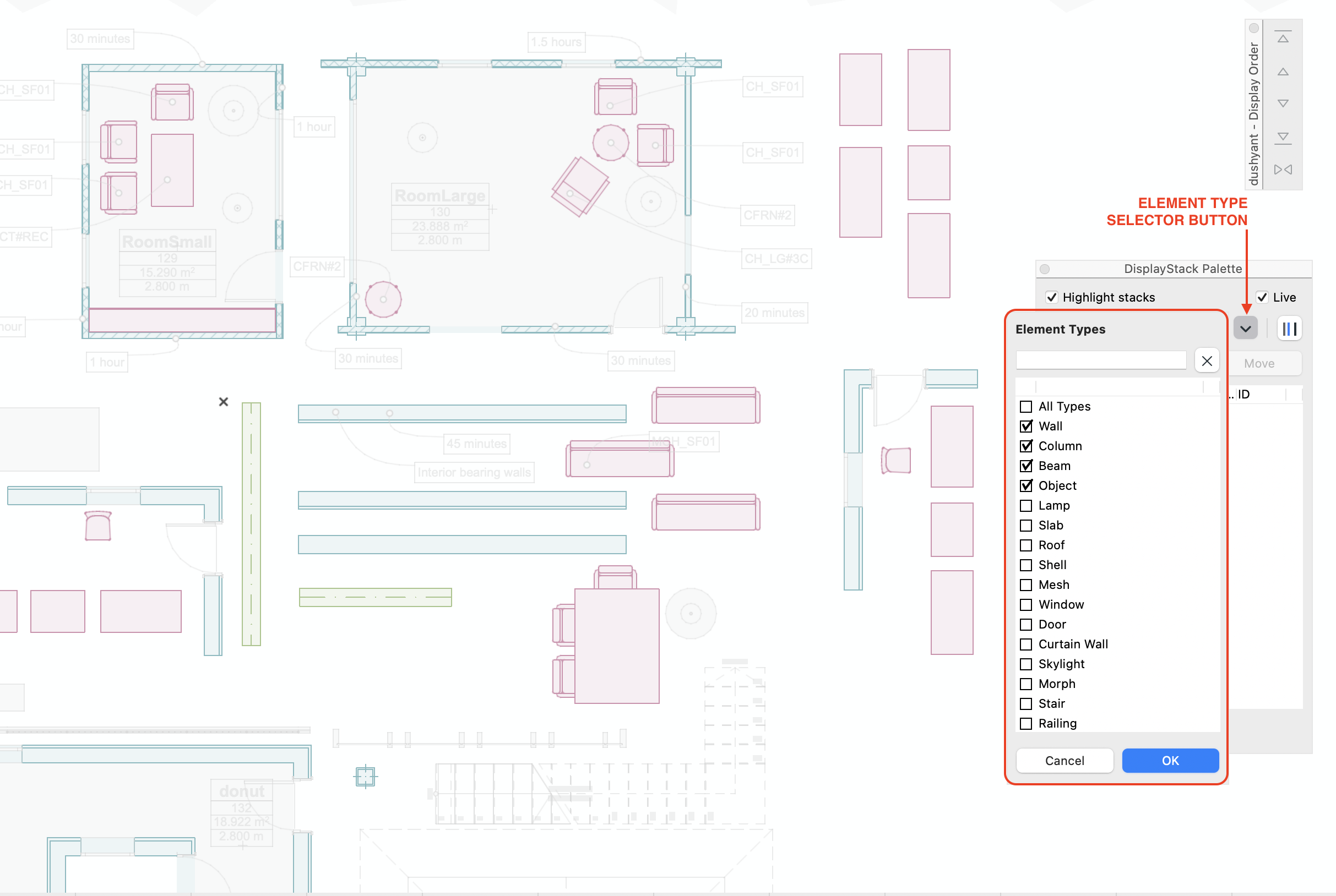 DisplayStack v1.4.0 floating element-type selector and subdued highlights